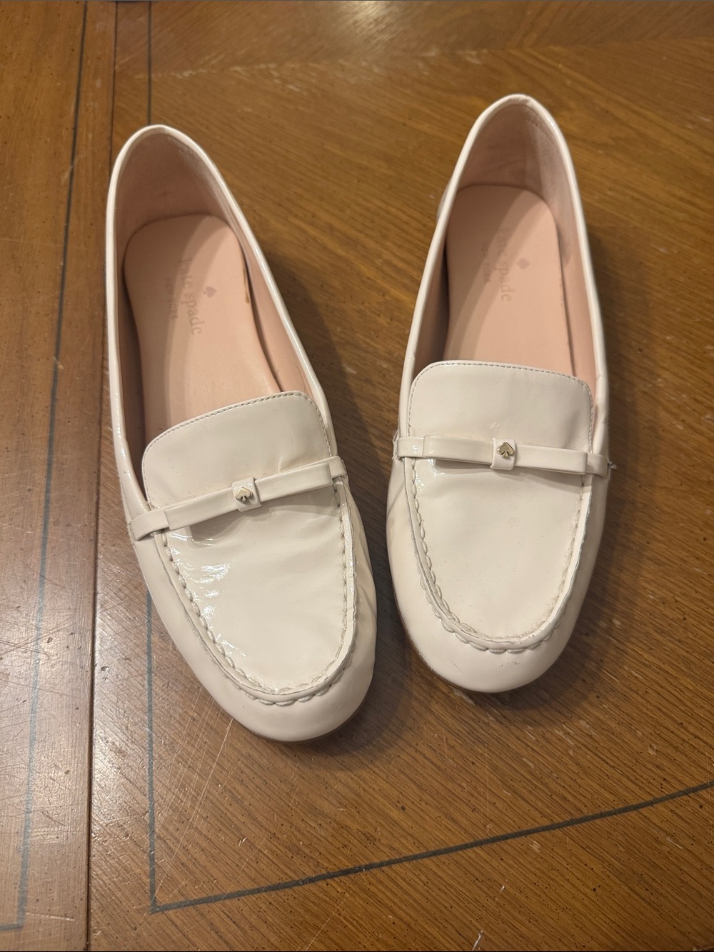 Kate Spade Cream Danika Leather Bow Loafers Driving Shoes Moccasins Size 9